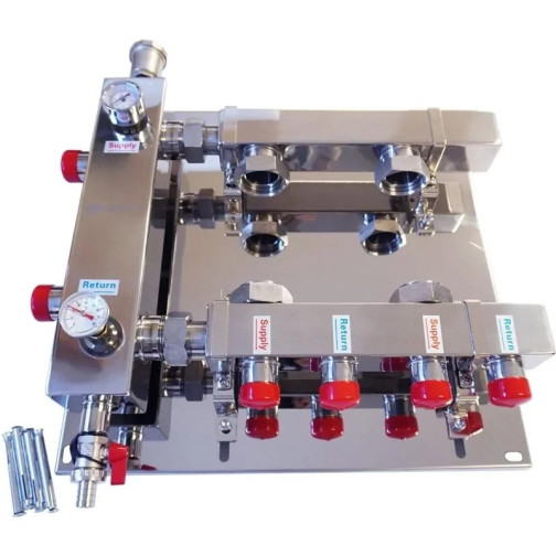 Bouteille de mélange-distributeur 2 voies + Thermomètre & Manomètre | 130mm