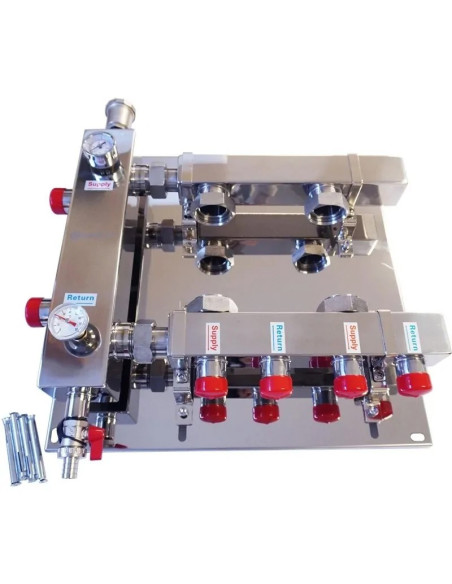 Bouteille de mélange-distributeur 2 voies + Thermomètre & Manomètre | 130mm