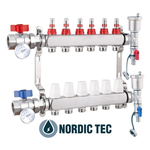 Collecteur en acier inoxydable chauffage au sol Nordic Tec INOX 6 voies