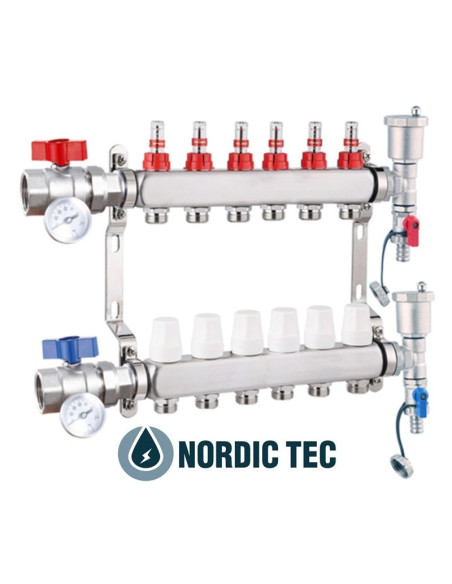 Collecteur en acier inoxydable chauffage au sol Nordic Tec INOX 6 voies
