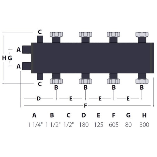 Séparateur hydraulique-collecteur dimensions 4 circuits