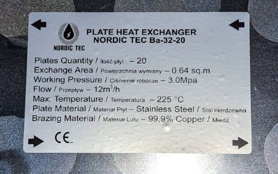 Plaque signalétique de l'échangeur de chaleur